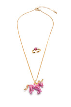 Load image into Gallery viewer, Glitter Pink Unicorn Necklace & Ring Set