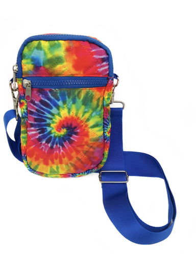 Tie Dye Puffer Messenger Bag With Blue Strap
