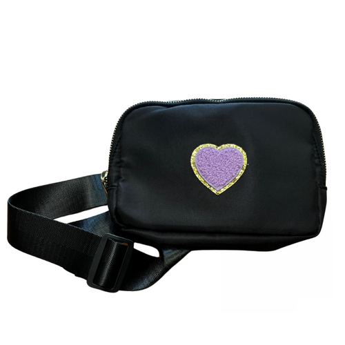 Varsity Black Waist Bag With Purple Heart