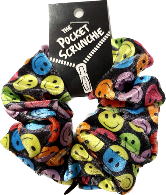 Smiley Face Rainbow Pocket Scrunchie