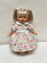 Load image into Gallery viewer, 10&quot; Pink &amp; Green Floral Print Doll Dress