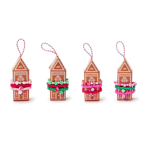 Peppermint Candy Elastic Bracelets On Gingerbread House Box