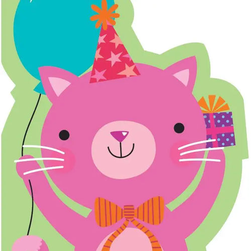Pink Kitten Flocked Birthday Card