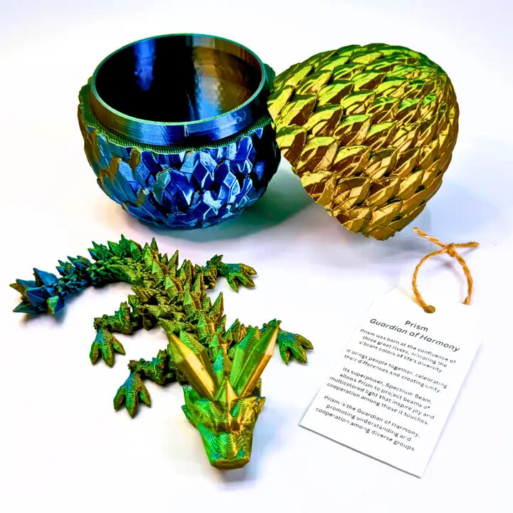 6 Inch Crystal Dragon Fidget & Egg Blue/Green/Orange