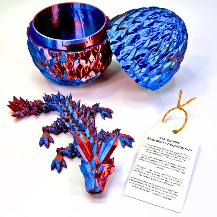 6 Inch Crystal Dragon Fidget & Egg Red/Blue