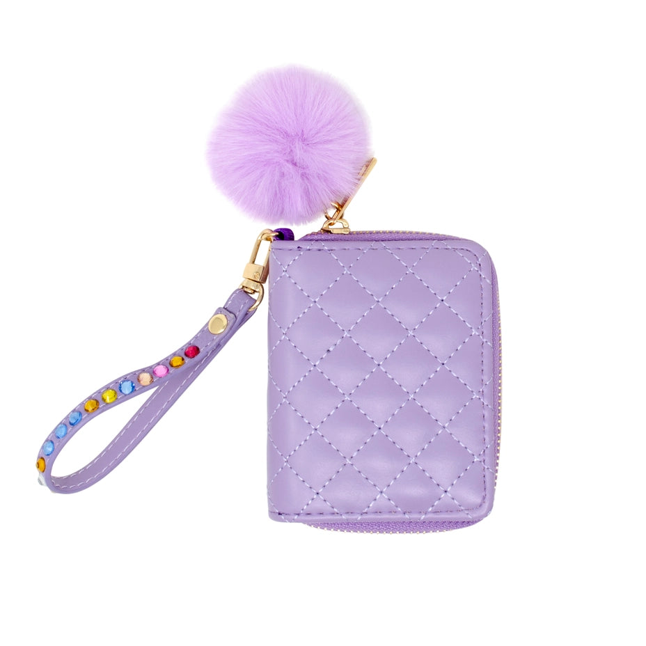Quilted Rhinestone Strap Wallet Purple