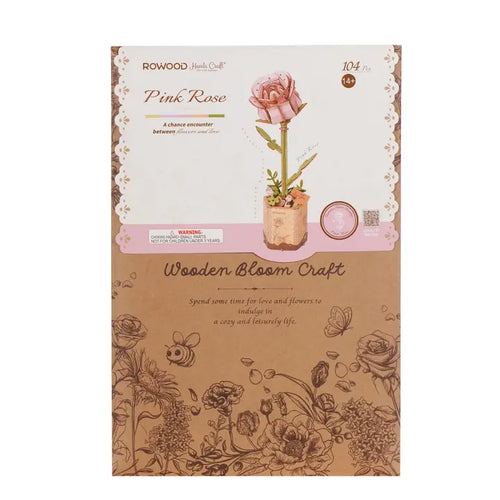 3D Pink Rose Wooden Flower Puzzle Kit