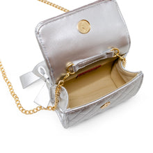 Load image into Gallery viewer, Quilted Pearl Handle Bow Ribbon Handbag Silver