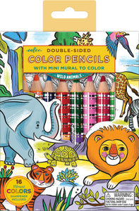 Wild Animals Double-Sided Color Pencils With Mini Mural