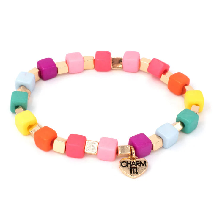 *Gold Multi Cube Stretch Bead Bracelet