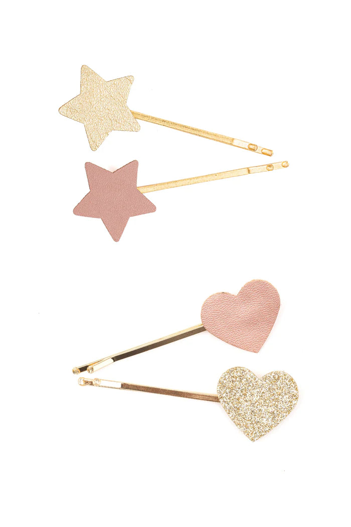 Boutique Matte Star & Heart Bobby Hairclips 2 Piece