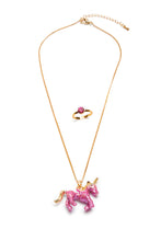 Load image into Gallery viewer, Glitter Pink Unicorn Necklace &amp; Ring Set