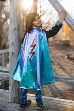 Load image into Gallery viewer, Reversible Blue Lightning Holographic Cape Size 5-6