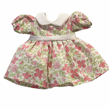 Load image into Gallery viewer, 10&quot; Pink &amp; Green Floral Print Doll Dress