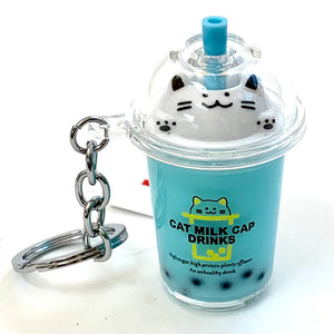 Boba Tea Cat Keychain Charm