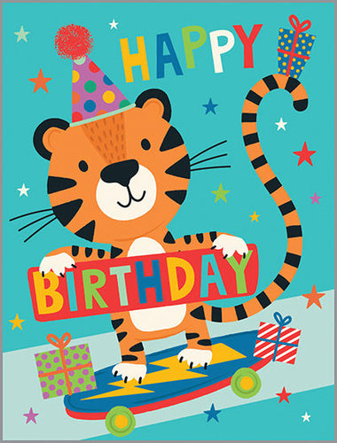 Skateboarding Tiger Birthday Card