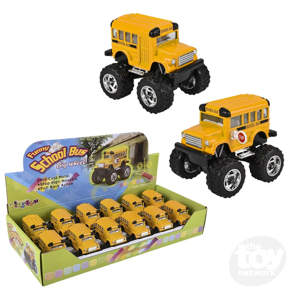 3.75 Die Cast Pull Back Big Wheel School Bus ShenanigansToys