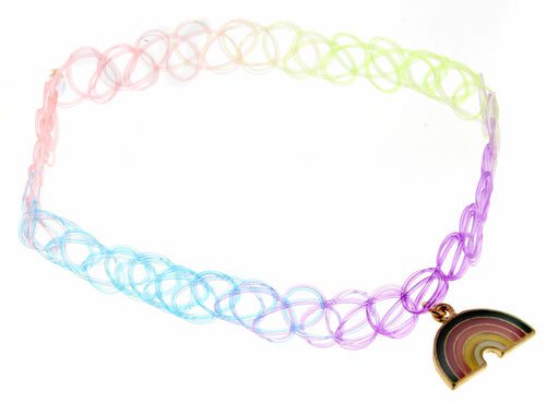 Kids Rainbow Elastic Choker & Rainbow Charm Necklace