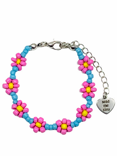 Pink & Blue Flower Bead Me Silly Bracelet