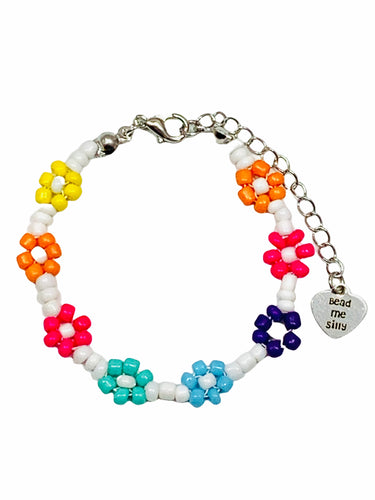 White Rainbow Flower Bead Me Silly Bracelet