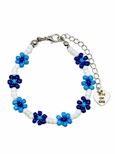 Dark & Light Blue Flower Bead Me Silly Bracelet