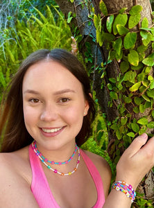 White Rainbow Flower Bead Me Silly Necklace