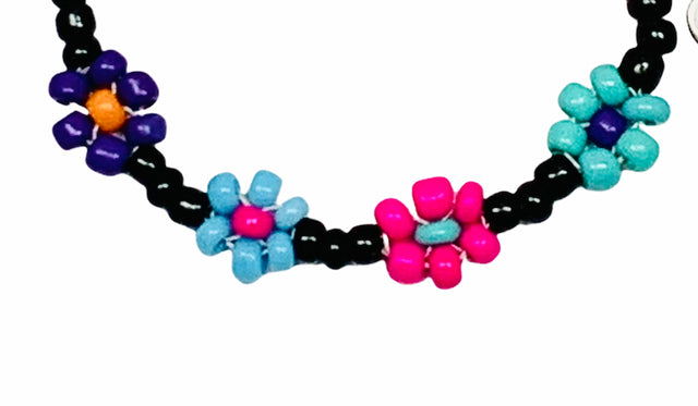 Black Rainbow Flower Bead Me Silly Necklace