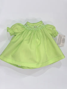 10" Apple Green Smocked Doll Dress