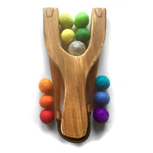 Deluxe Rainbow Wooden Slingshot With Gold Ball