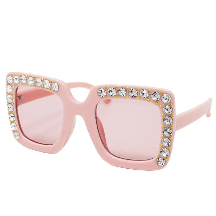 Pink Square Crystals Sunglasses