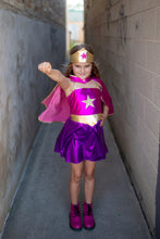 Load image into Gallery viewer, Superhero Star Dress, Cape &amp; Headpiece