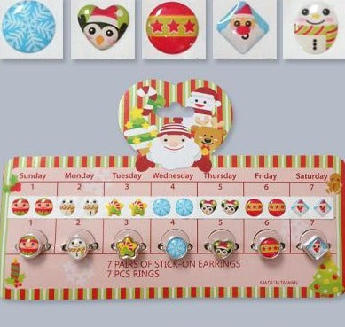 7 Day Christmas Stick On Earrings And Rings