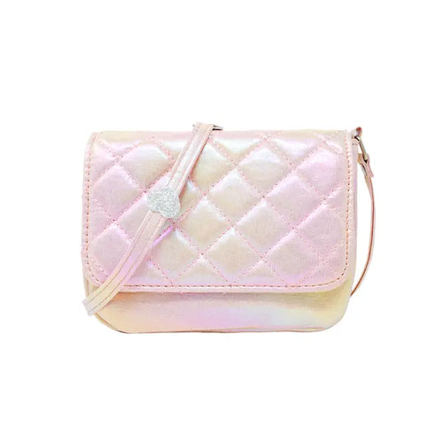 Quilted Shiny Messenger Bag Pearl