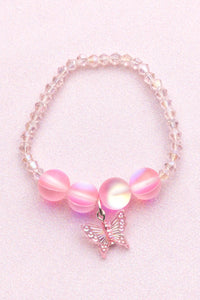 Boutique Holo Pink Crystal Butterfly Bracelet