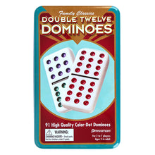Load image into Gallery viewer, Double 12 Color Dot Dominoes In Tin