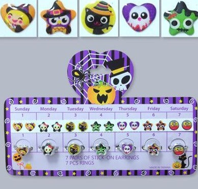 7 Day Halloween Stick On Earrings And Rings