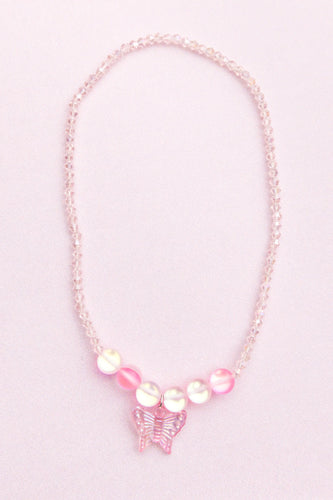 Boutique Holo Pink Crystal Butterfly Necklace
