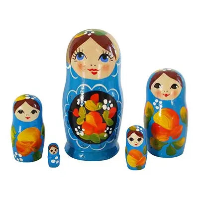 5 Piece Light Blue Matryoshka Nesting Dolls