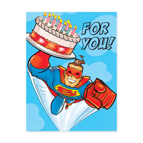 Super Hero With Cake Enclosure Card
