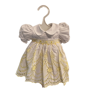 18" White Smocked Yellow Lace Doll Dress