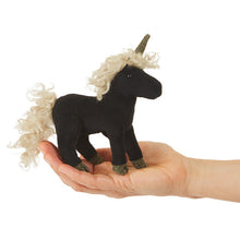 Load image into Gallery viewer, Black Unicorn Finger Puppet