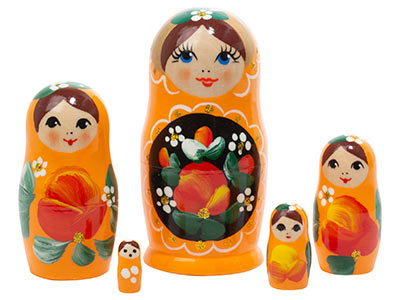 5 Piece Orange Matryoshka Nesting Dolls