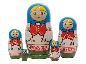 5 Piece Belorussian Folk Nesting Dolls