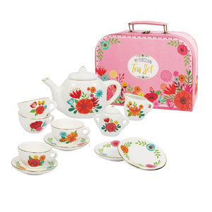 Petite Floral Porcelain Tea Set In Carry Case