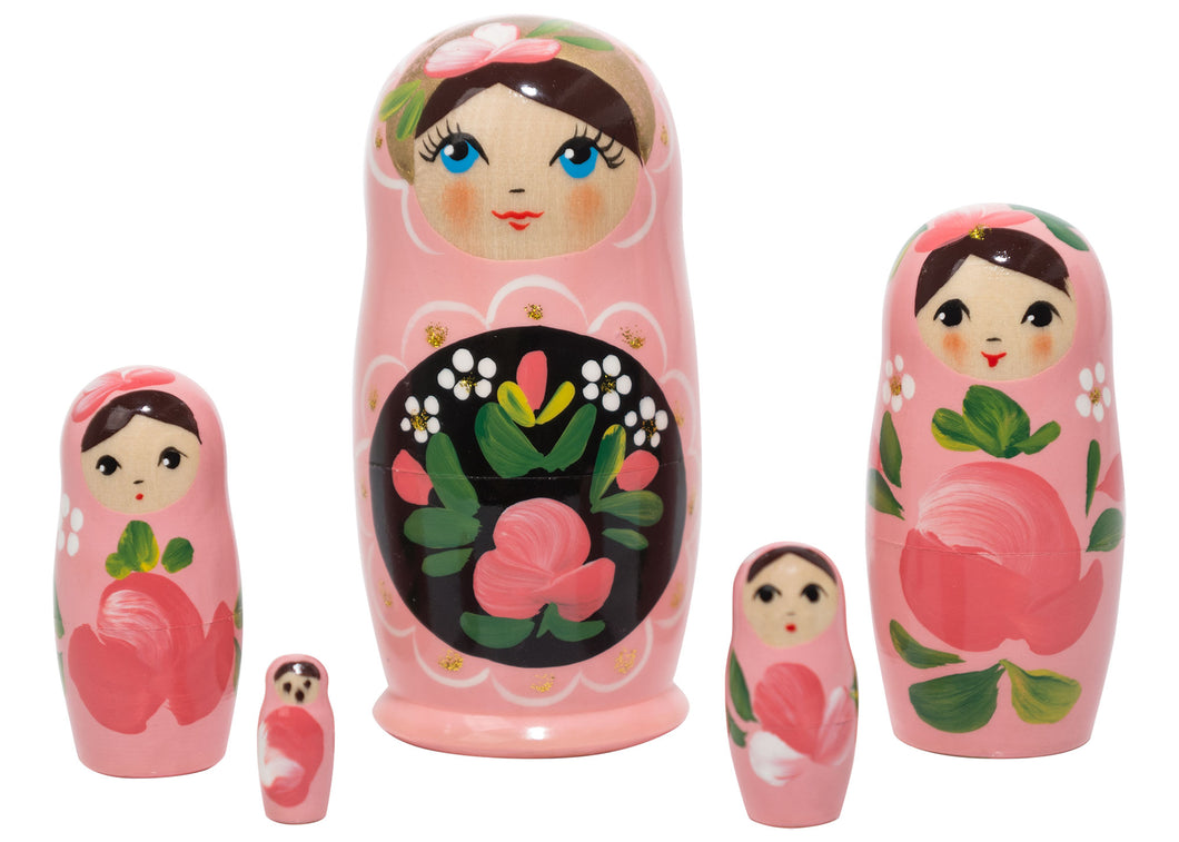 5 Piece Pink Matryoshka Nesting Dolls