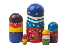 Load image into Gallery viewer, 5 Piece Peasant Girl in Blue Kerchief Nesting Dolls